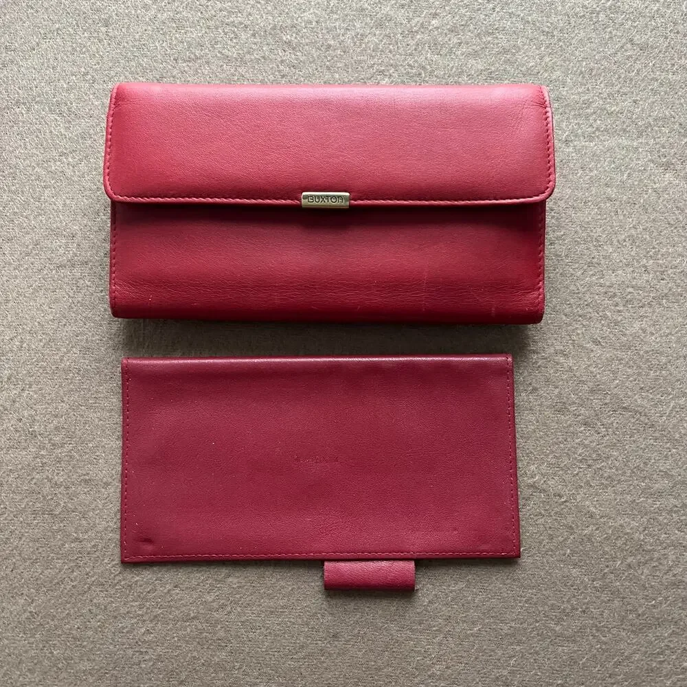 Buxton Red Wallet Velvet Touch Cowhide Exterior NEW w/ Checkbook Cover NEW